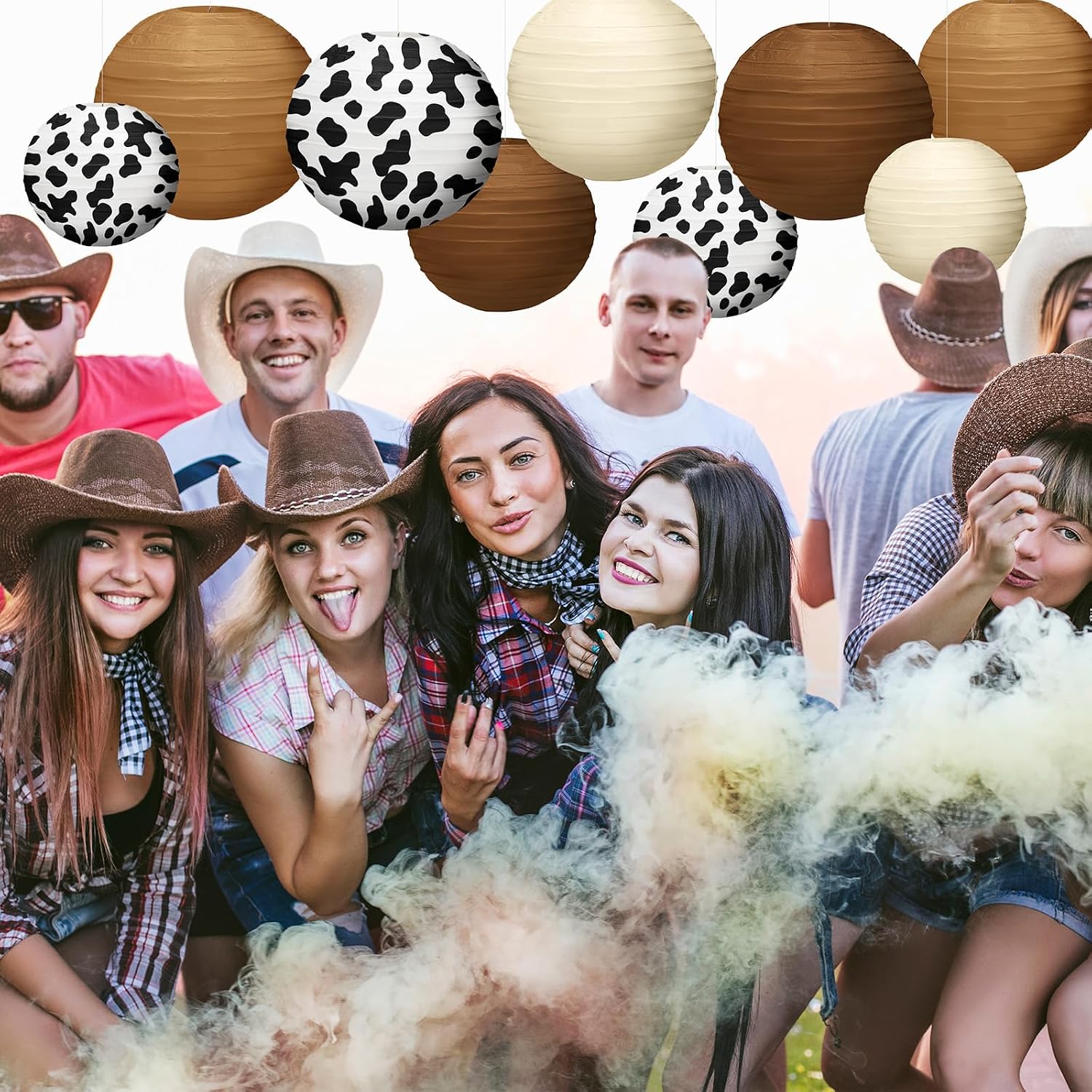 Baquler 12 Pcs Western Cowboy Party Decorations Cowboy Paper Lanterns Brown Wild West Birthday Party Hanging Decorations for Birthday Farm Baby Shower Bachelor Rodeo Supplies