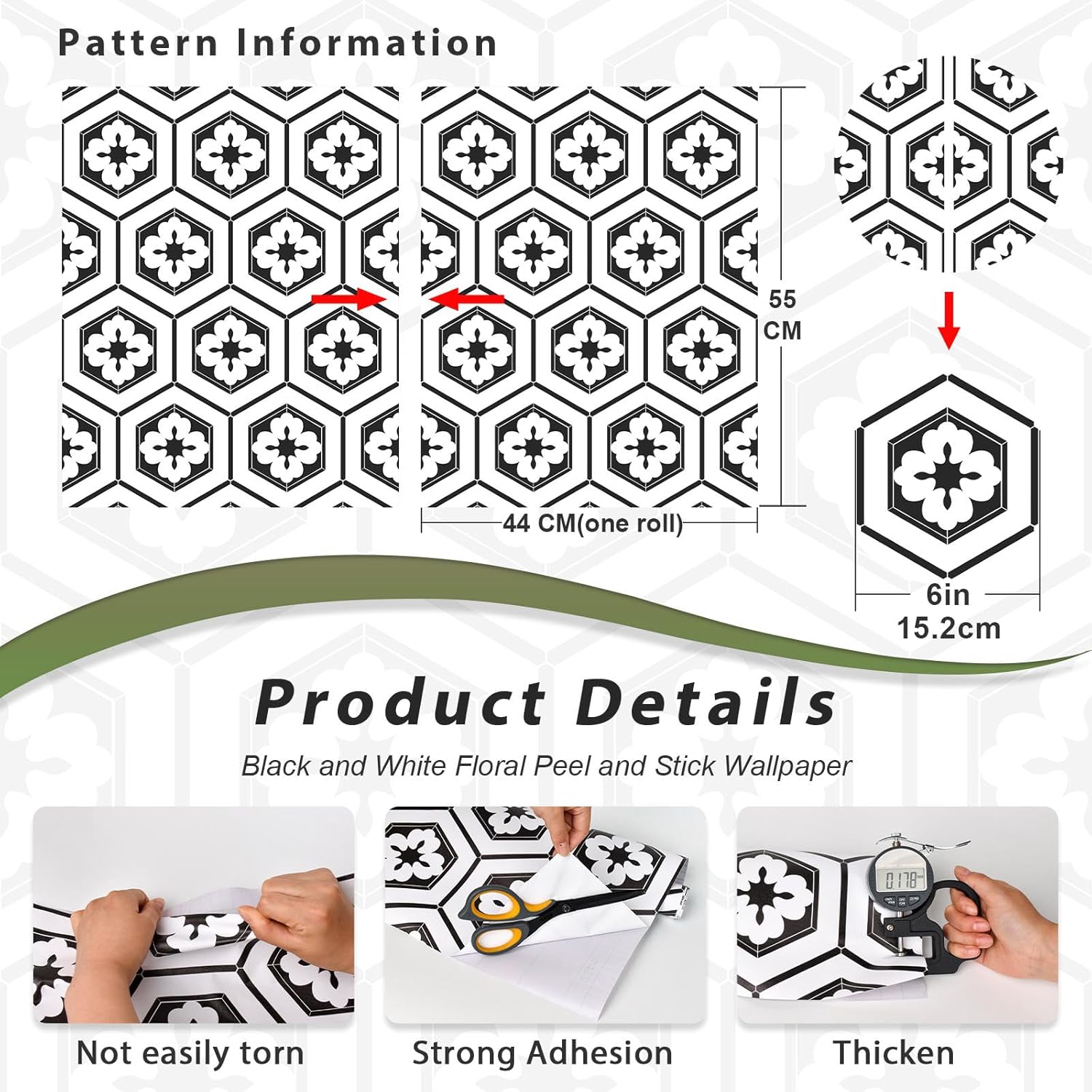 Naphite Black and White Peel and Stick Wallpaper Boho Geometric 17.3inW 78.7inL Black Modern Self Adhesive Removable Wallpaper for Bathroom Kitchen Backsplash Waterproof Contact Paper for Cabinets