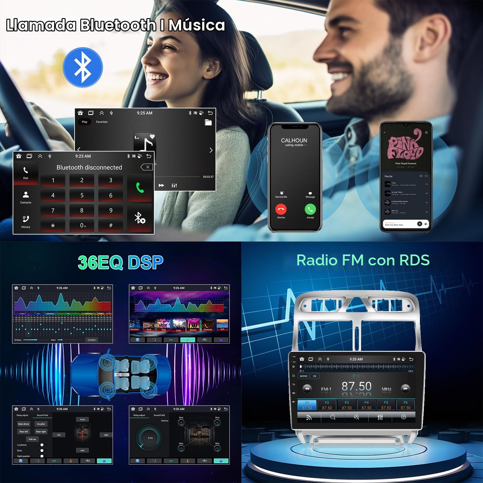8 Core 4G+64G Hodozzy Radio para Peugeot 307 307CC 307SW 2002-2013 Android 9 Pulgadas IPS Pantalla Táctil Navegación GPS Carplay Android Auto Inalámbrico 2 DIN Radio Bluetooth DSP WiFi FM RDS Cámara