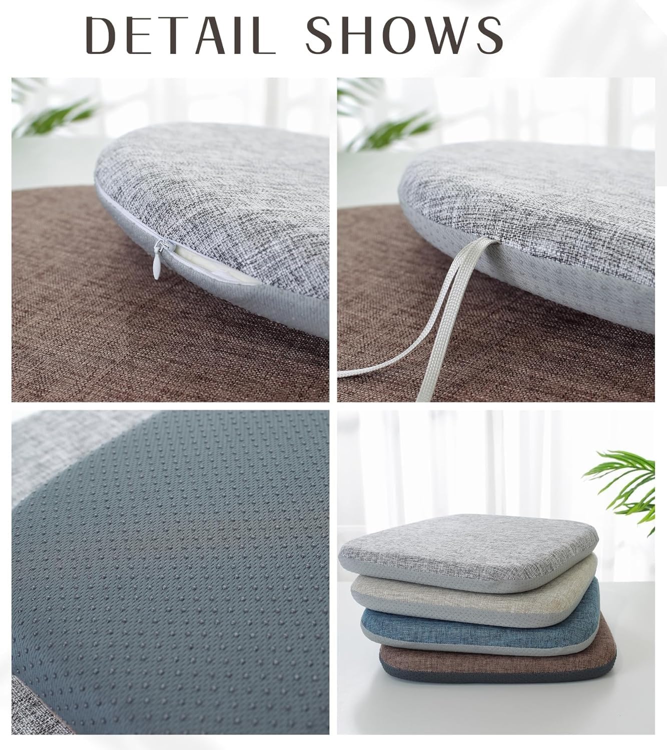 Set di 2 cuscini per sedia in memory foam, lavabili, antiscivolo, per sala da pranzo, cucina e sedie da ufficio