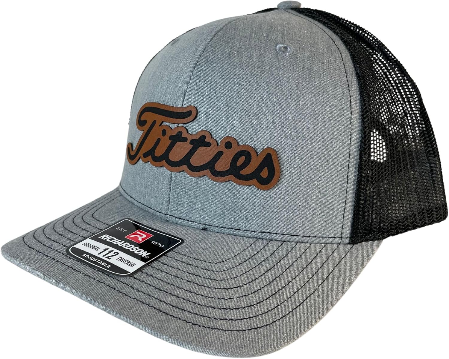 Tittiess Golf Hats Funny Daddy Joke Trucker hat, Laser Engraved Vegan Leather Patch, Richardson 112 hat