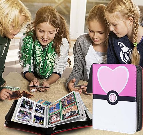 Miniatura 6 de CTPOKO Carpeta de tarjetas coleccionables de 4 bolsillos para niñas, portatarjetas, 4 bolsillos, 50 fundas extraíbles, 400 tarjetas con cremallera,