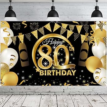 80th Birthday Party Decoration Banner with Rose Gold Extra Large Photography Background Sign Poster for 80th Birthday Party Cake/Table/Wall/Garden Decoration