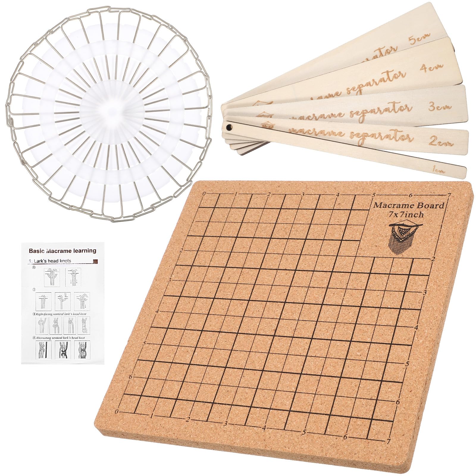 Tablero de macramé de corcho de 18x18 cm con 30 alfileres en T y guías para trenzado