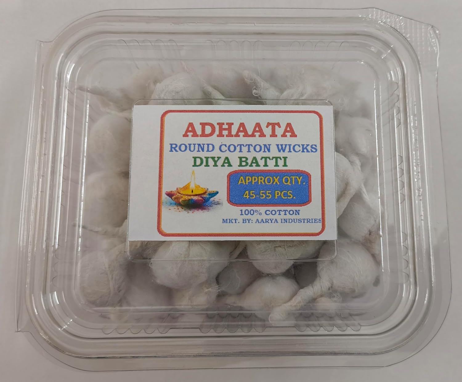 Handmade Raw Cotton Wicks for Diya, Jyot Bati Akhand Pooja Lamps, Diya Ghee Batti Box Pack, for Pooja, Aarti, Clay Diya Batti Home Mandir Temple, Diwali, Deepawali (Pack of 50, Round (Gol))