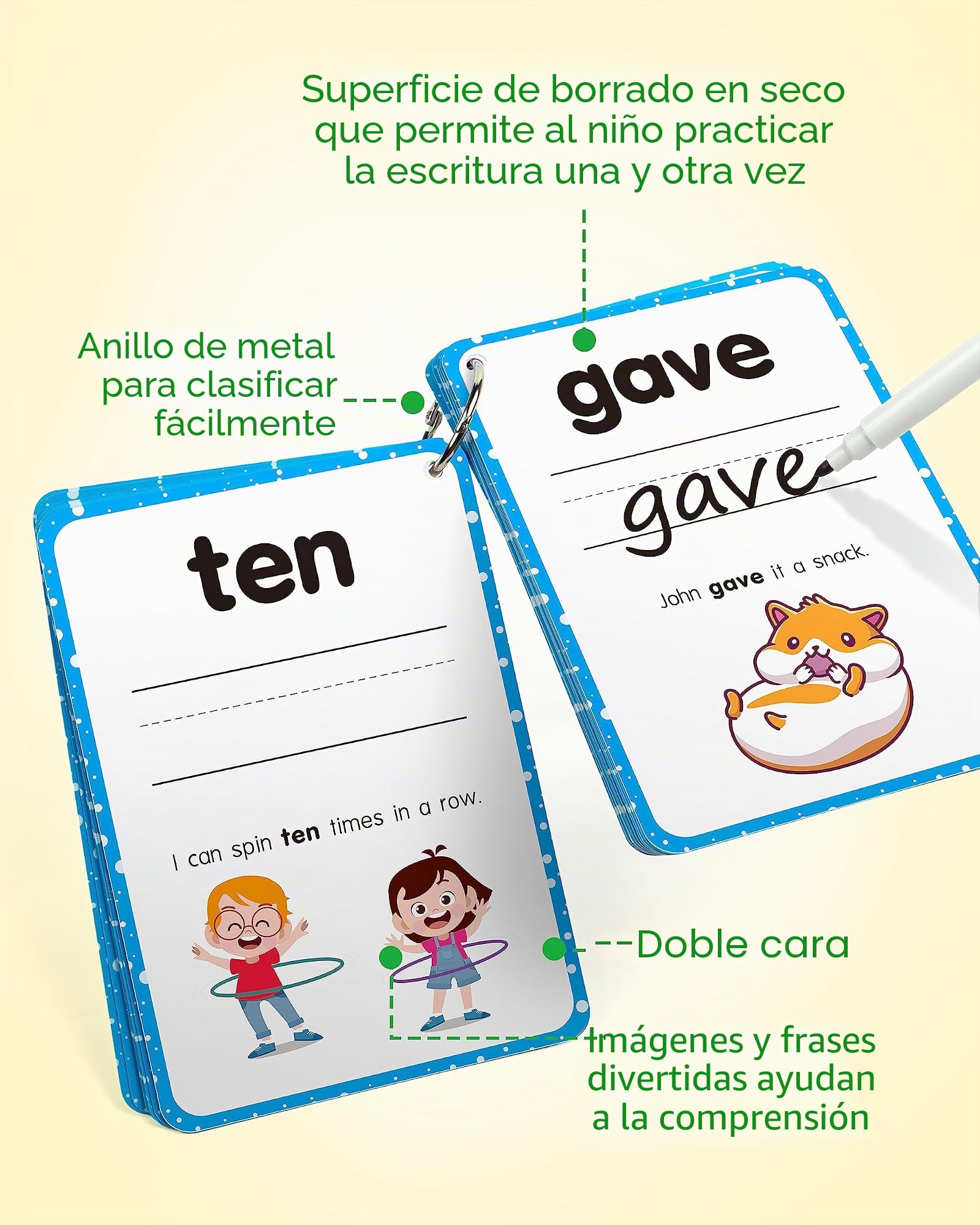 Tarjetas de Aprendizaje de Palabras de Vista Coogam, 250 Juego de Palabras Dolch de Lectura y Vocabulario para Niños en Jardín de Infantes y Preescolar de 3, 4, 5 Años