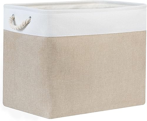 Miniatura 9 de Bidtakay Cestas de almacenamiento para estantes de 17 x 12 x 15 pulgadas, color beige, juego de 2 cestas de organización grandes para dormitorio,