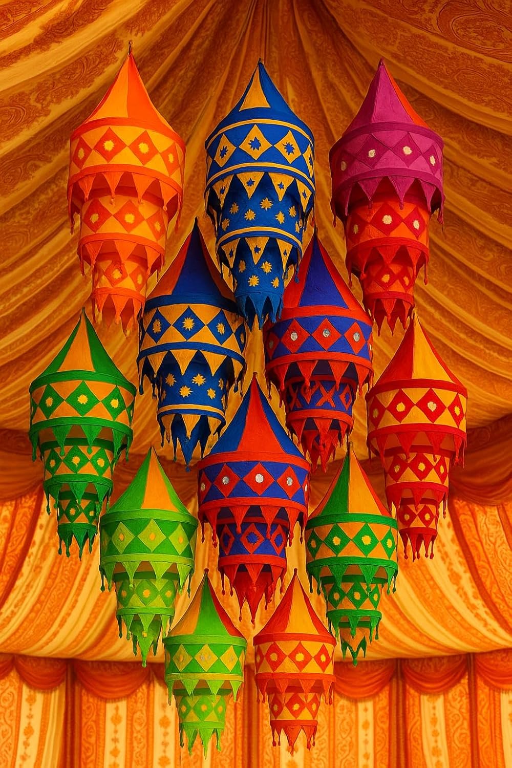 INDIANHANDICRAFTS 10 Pc Mix Lot Indian Traditional Cotton Lanterns and Lamp Shade Decor