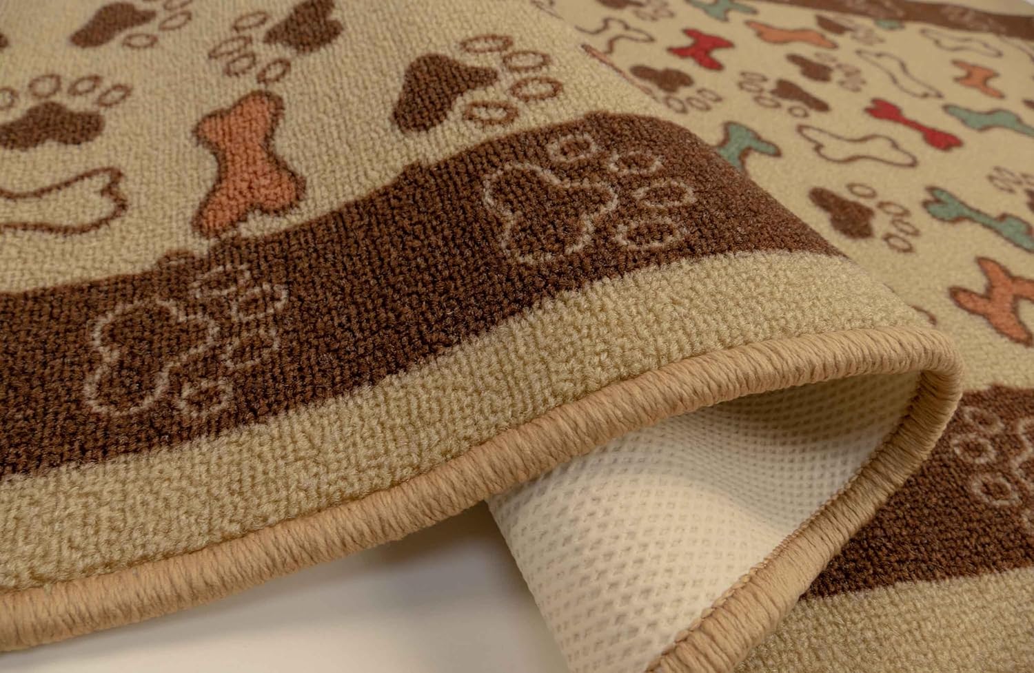 RugStylesOnline Pet Collection Bones and Paws Mat Doormat Beige Multi Color Slip Skid Resistant Rubber Backing (Beige, 20" x 59" Runner)