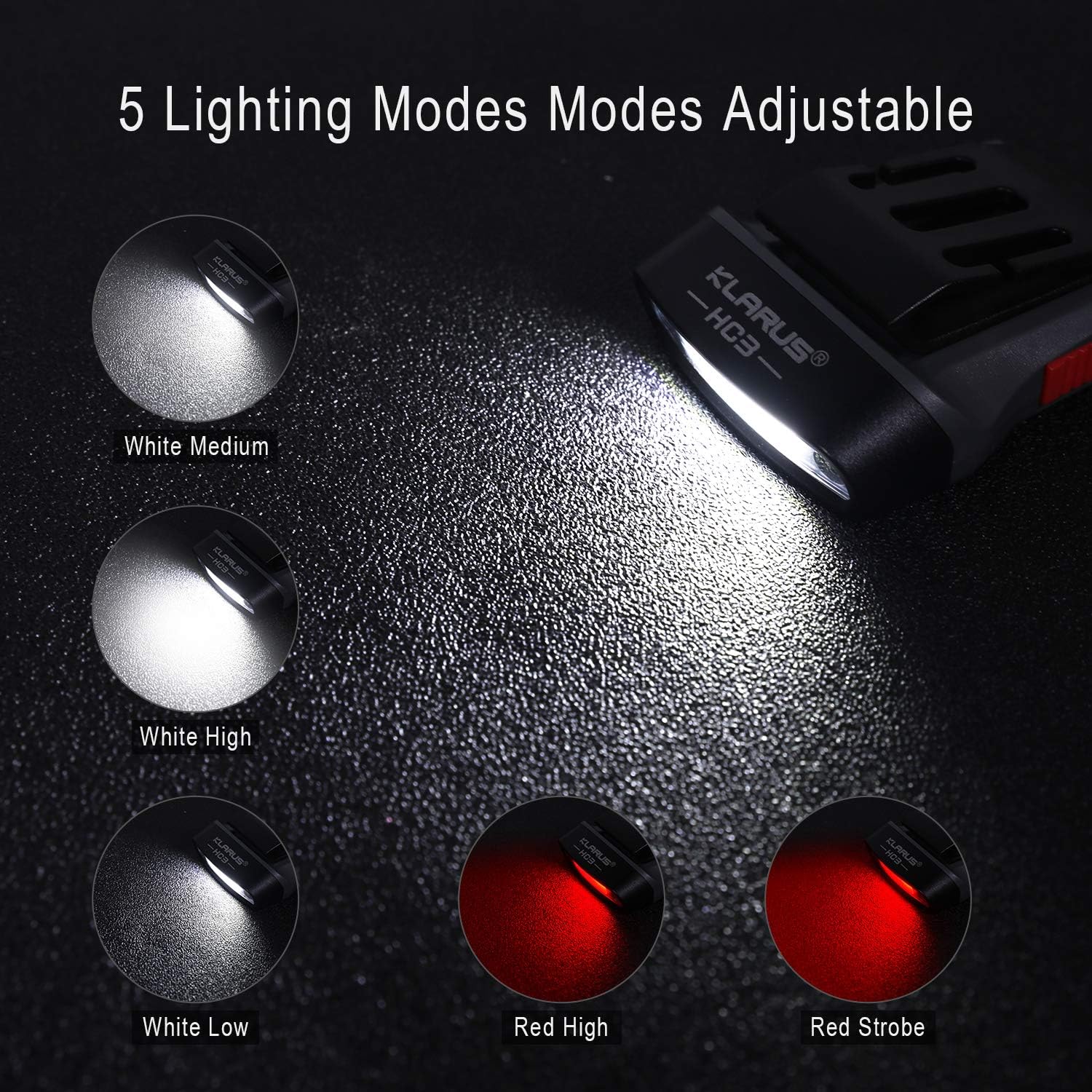 klarus HC3 2pcs Rechargeable Motion Sensor Cap Visor Light - 100 Lumens COB LED Clip on Hat Light - Headlamp Flashlight with Red Light for Fishing Running Camping Reading