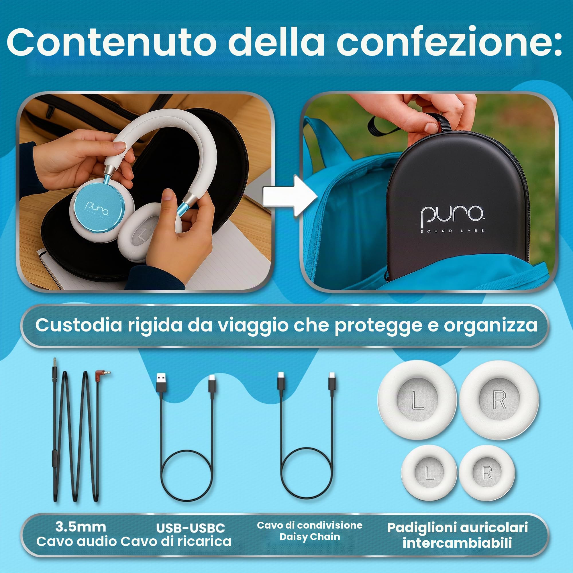 Puro Sound Labs BT2200-Plus Volume Limited Cuffie Bluetooth per bambini - Cuffie più sicure per bambini - Qualità audio di livello professionale e isolamento acustico (verde acqua)