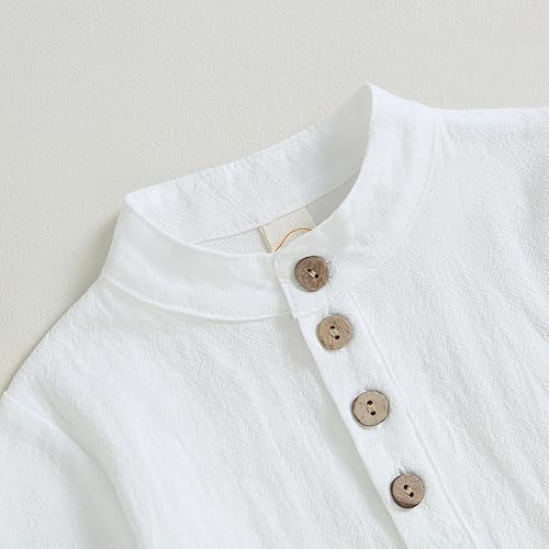 Vista 4 de Karuedoo Prendas de vestir para bebé niño de algodón y lino, camisas Henley con botones de manga larga, pantalones casuales conjunto