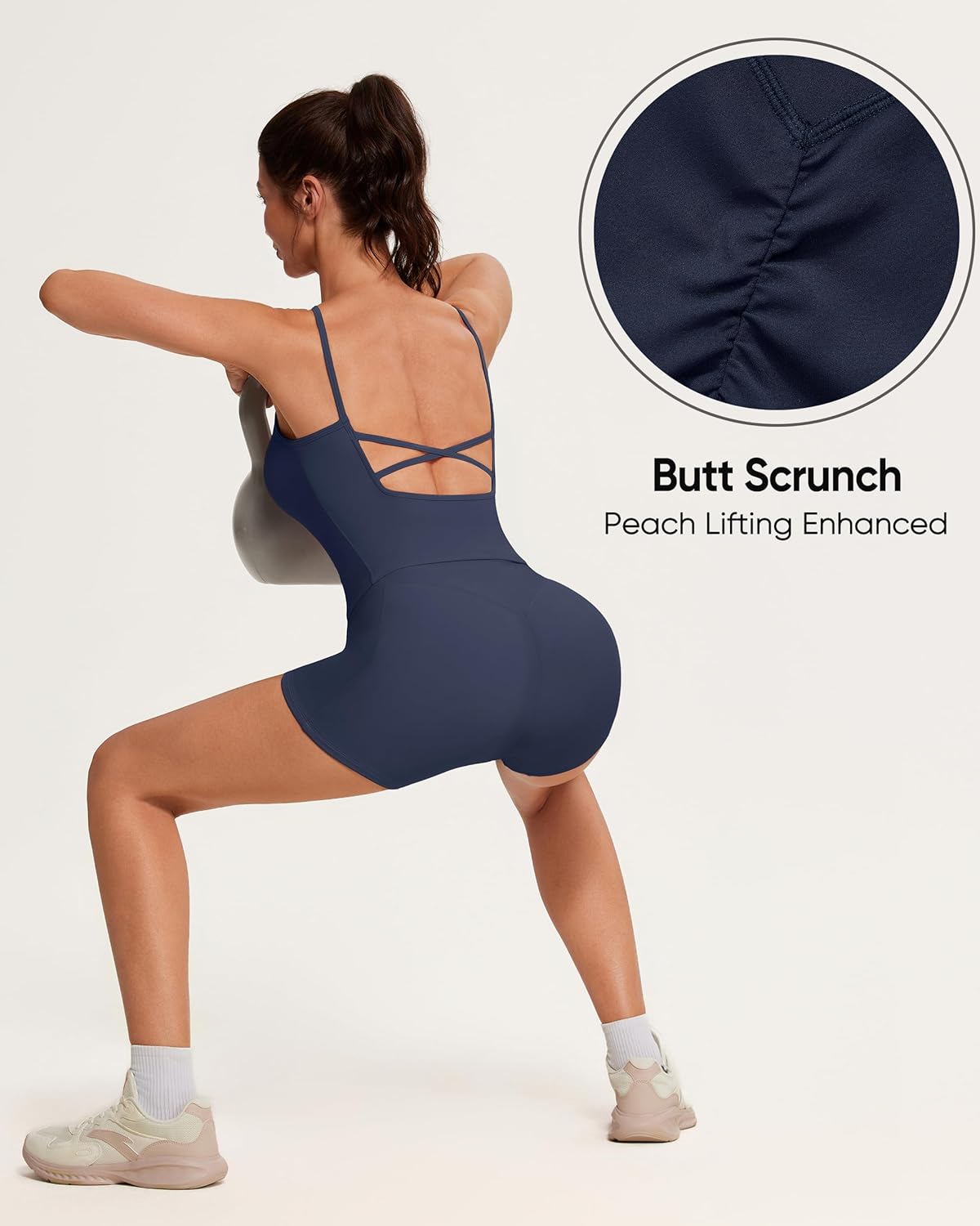 OMKAGI Workout Sets for Women Open Back Strappy Workout Tank Gym Shorts Outfits with Pockets - Image 5