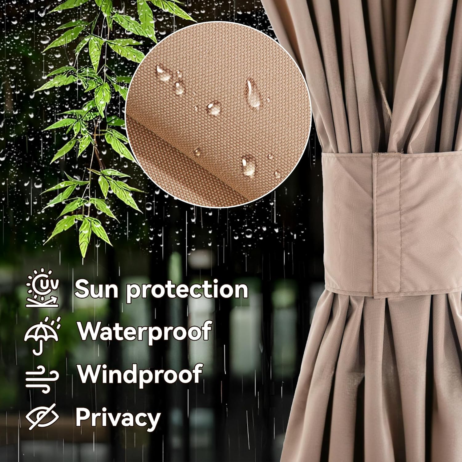 Covered Outdoor Gazebo Curtain Replacement Universal 4-Panel Sidewalls 8' x 8', Outdoor Gazebo Privacy Curtains with Zipper, Replacement for Outdoor, Patio Canopy, Garden and Backyard (Curtain Only)
