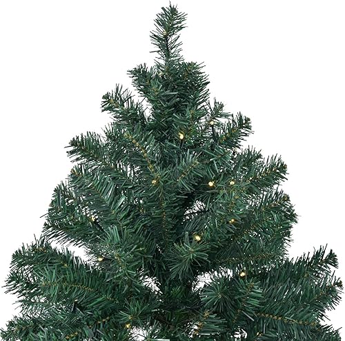 Miniatura 5 de HAPPYGRILL Árbol de Navidad preiluminado de 7 pies con 500 luces LED, árbol de Navidad artificial con 1233 puntas de ramas de PVC, 35 piñas de pino,