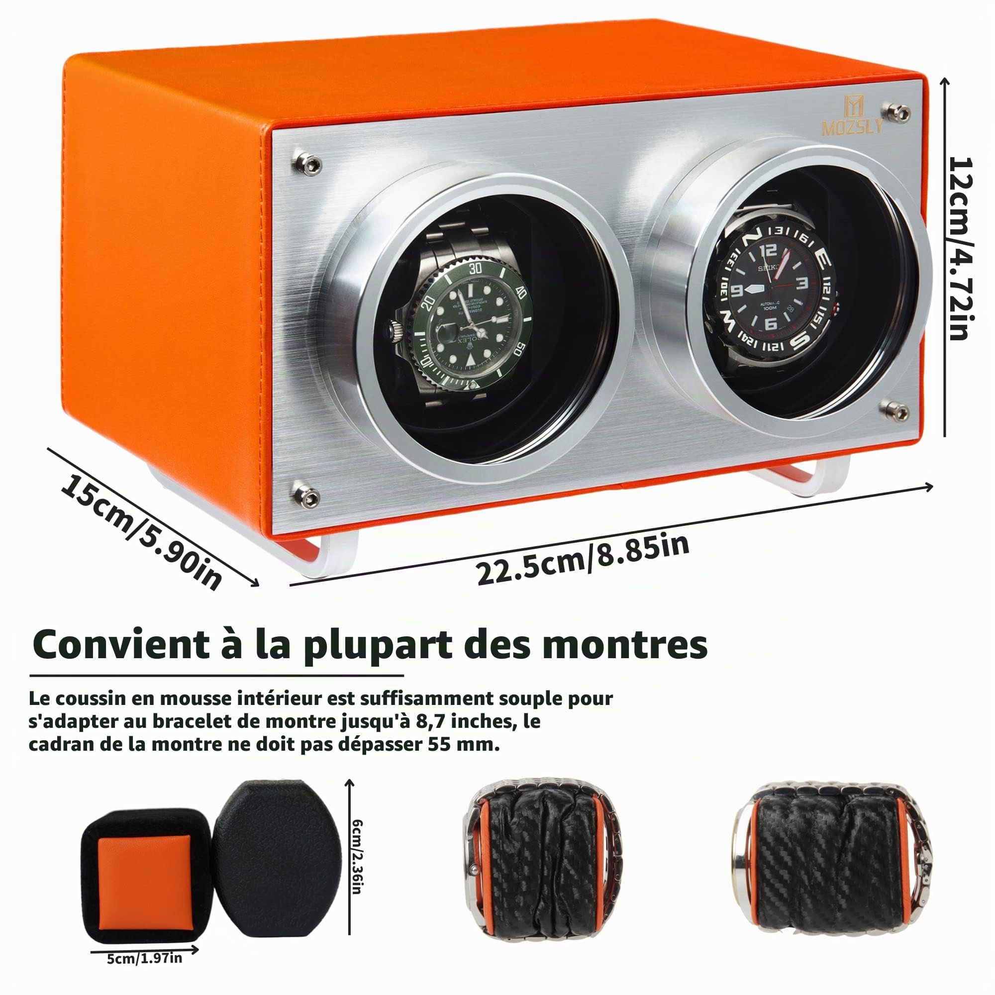 MOZSLY Remontoir Double pour Montres automatiques avec Moteur Silencieux 12 Modes de Rotation Réglage en Cuir
