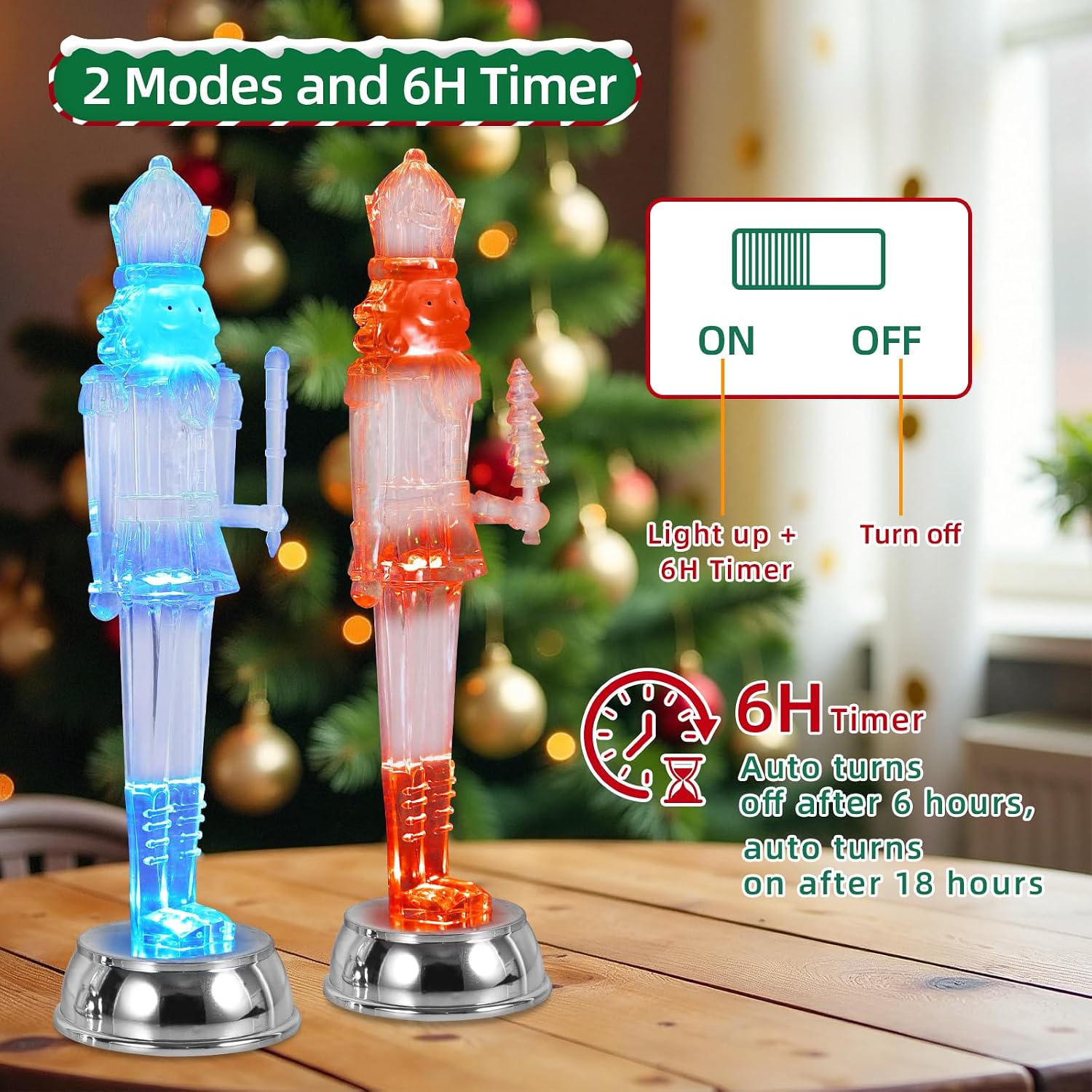 Nutcracker Christmas Statue with 6H Timer RGB Coloring Lighting Changing 3AAA Battery Operated for Christmas Festival Decorations Gifts (Color Nutcracker)