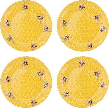 UP Beehive Melamine Round Dessert Plates, Small Serving Plates, for Appetizer, Snacks, and Side Dishes, Yellow, 6 Inch, Set of 4