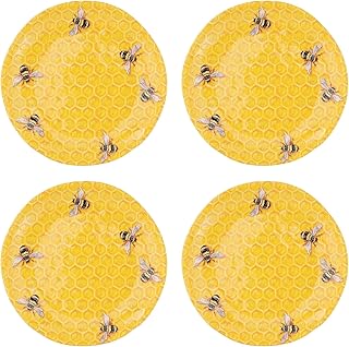 UPware Beehive Melamine Round Dessert Plates, Small Serving Plates, for Appetizer, Snacks, and Side Dishes, Yellow, 6 Inch, Set of 4