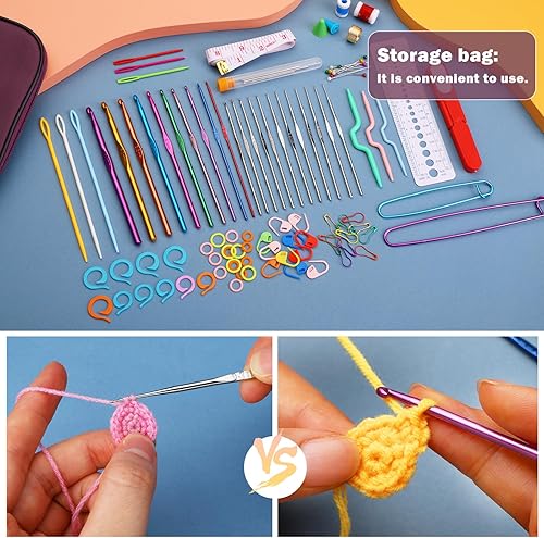 Miniatura 6 de Pnytty Ganchos de ganchillo, kit de 100 ganchos de ganchillo con estuche, incluye ganchos de ganchillo ergonómicos, accesorios de ganchillo, agujas