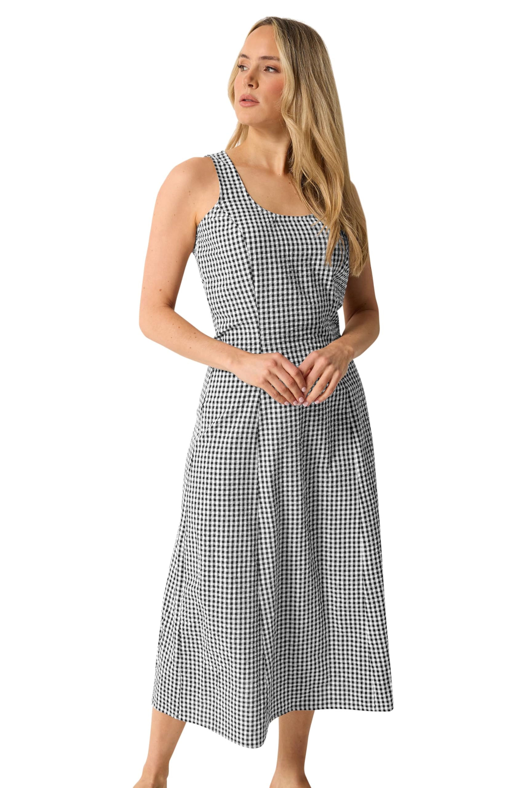 Long Tall Sally Women's Midi Dress Black Size 20 Cotton Gingham