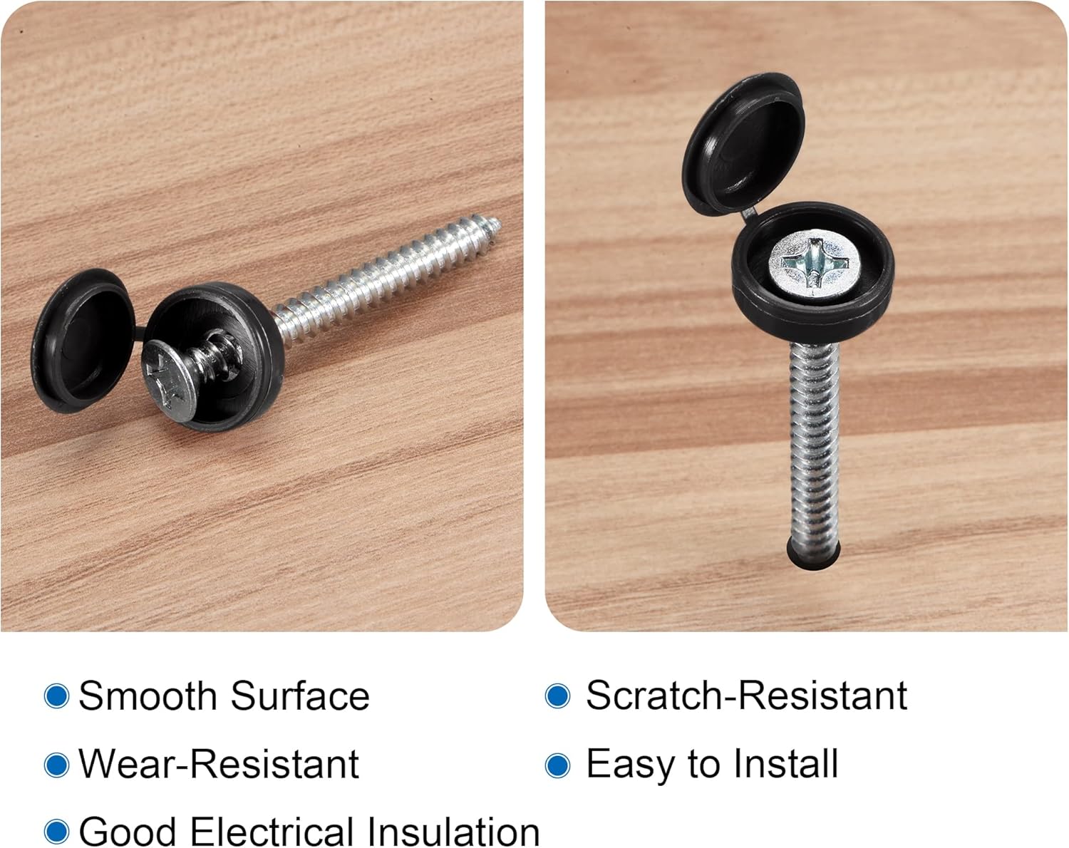 MECCANIXITY Plastic Hinged Screw Cover Caps 5.8mm Hole Fold Snap Washer, Black Pack of 50