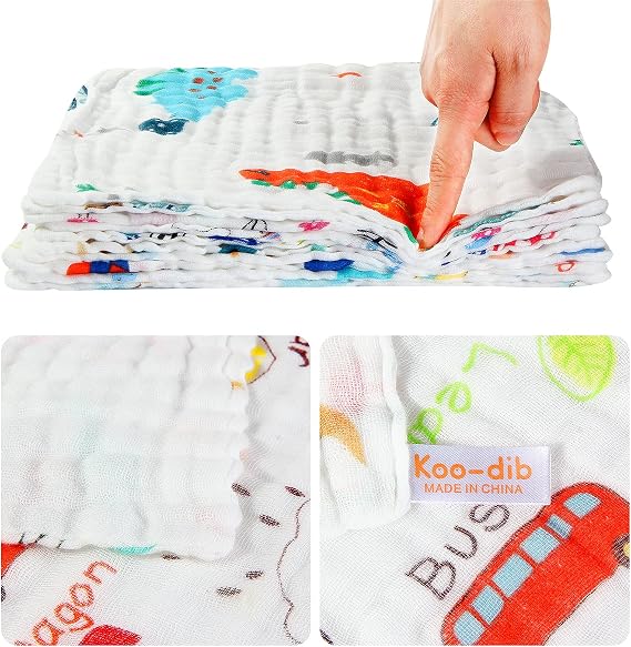 Muslin Squares Baby Washcloths Muslin Burp Cloths for Baby 6 Layers 100% Cotton Baby Soft Face Towels 25x25 cm 10 Pack Random Pattern