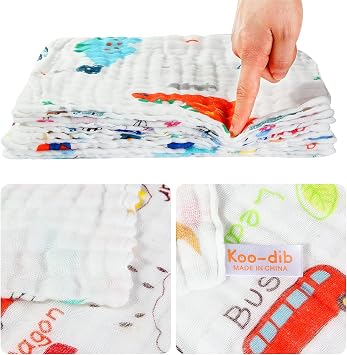 Muslin Squares Baby Washcloths Muslin Burp Cloths for Baby 6 Layers 100% Cotton Baby Soft Face Towels 25x25 cm 10 Pack Random Pattern