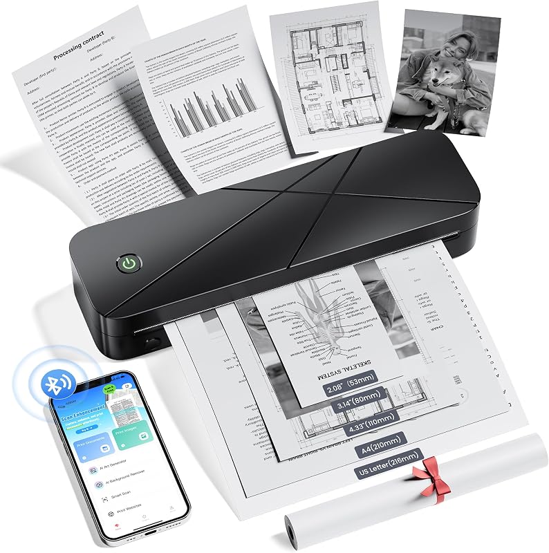 TATTMUSE A282M Inkless Thermal Portable Printer for Travel, 8.5 x 11 | Wireless Bluetooth Mobile Small Compact Printer for Travel & Office & Home Use Compatible with Phone, Tablet & Laptop