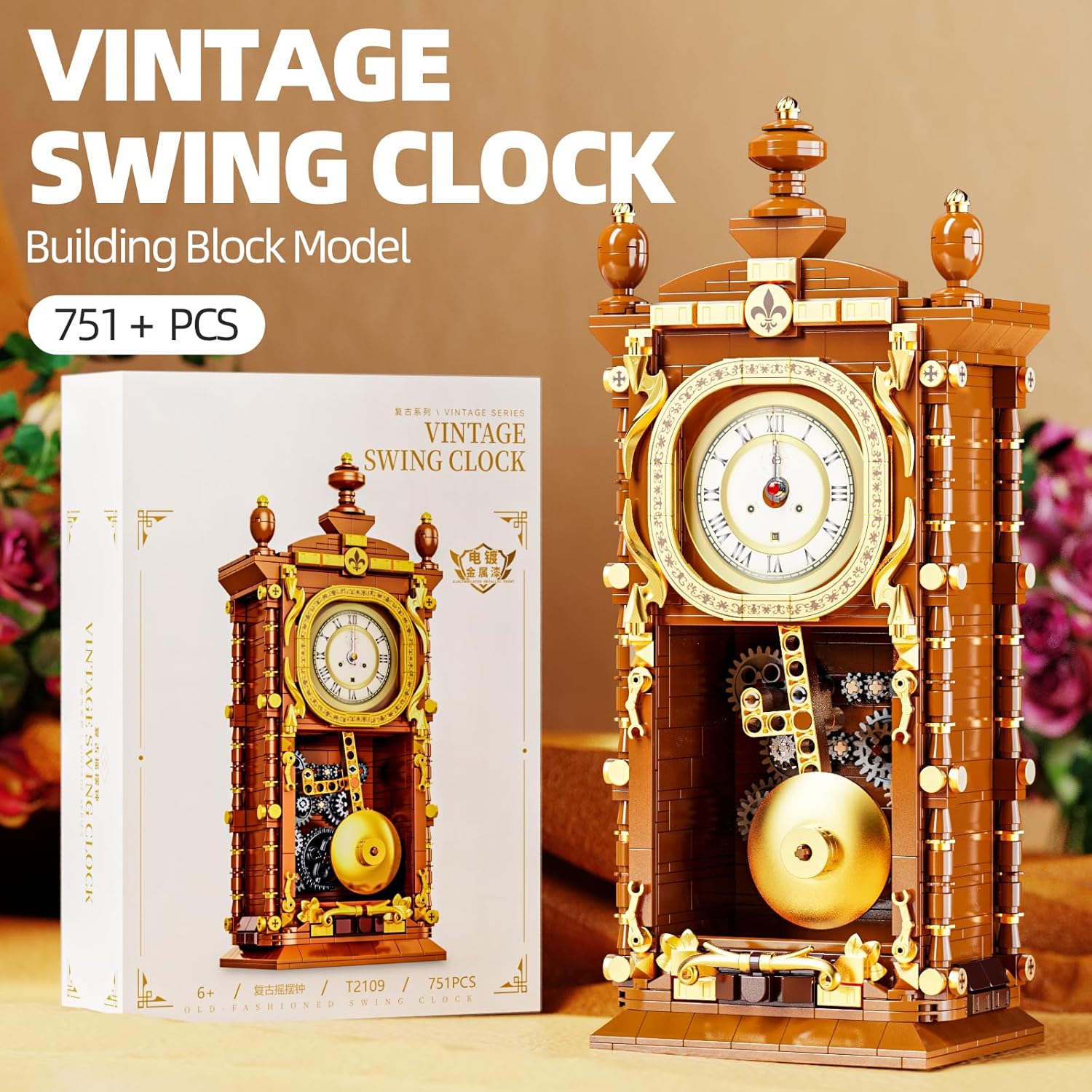 HJPLPXH Retro Pendulum Clock Building Block Set,A Toy with Real Clock Function and Linked Mechanical Pendulum,Better Gift for Adults Teens Kids