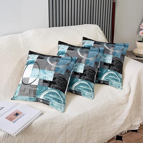 Miniatura 4 de Funda de almohada con diseño de arte de color verde azulado, diseño de círculo, retro, diseño de geometría circular, diseño abstracto y redondo,