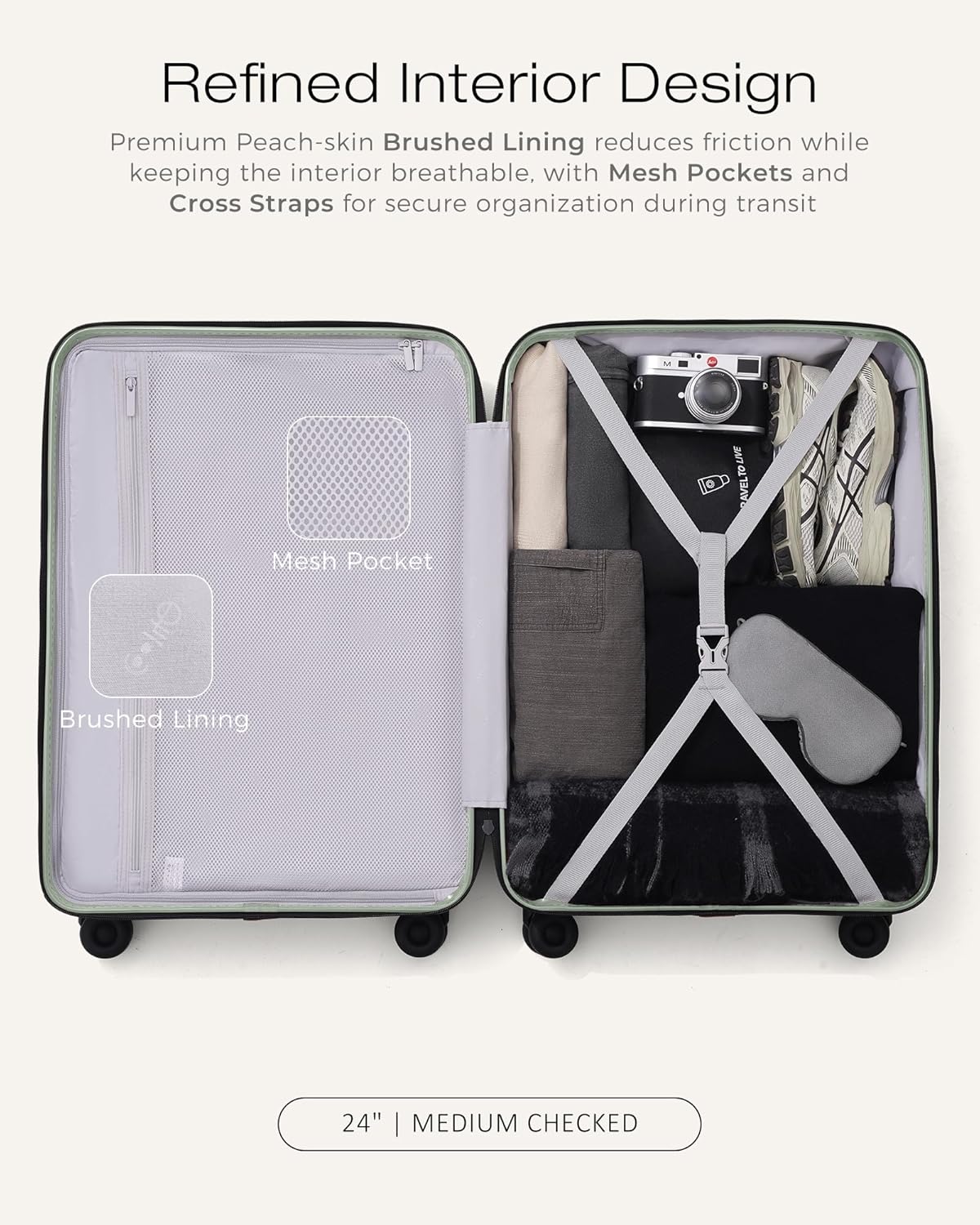 Coolife Luggage 3 Piece Set Durable Upgrade PC Expandable Hardside Lightweight Travel Suitcases with Dual Spinner Wheels & TSA Lock, 20/24/28 (20" Expandable) (Light Green, 3-Piece Set (20/24/28))