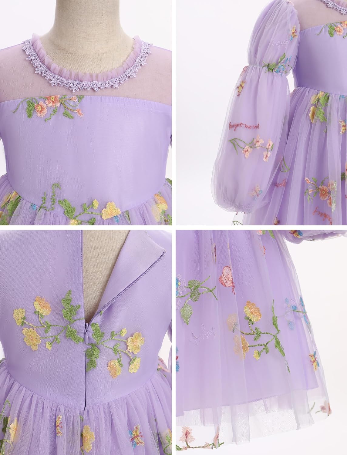 Long Sleeve Baby Flower Girl Wedding Dress Princess Sheer Neck Floral Tulle Toddler Birthday Formal Easter Clothes