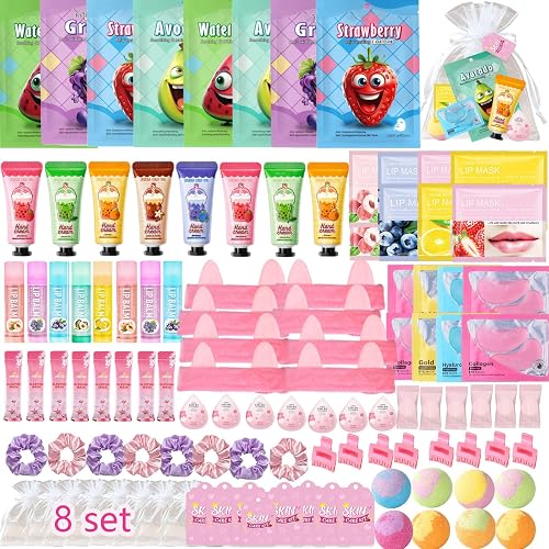 112PCS Spa Party Supplies for Girls, Spa Party FavorsInclude Face Masks,Hand Cream,Lip Mask,Spa Headband and Foot Bath Bombs,Ideal for Spa Birthday & Sleepover Party Supplies for Women