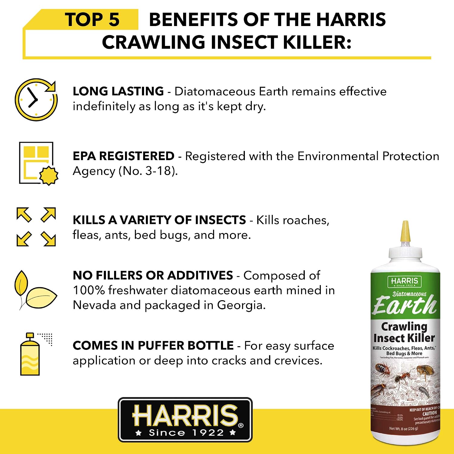 Harris Diatomaceous Earth Crawling Insect Killer, 8oz
