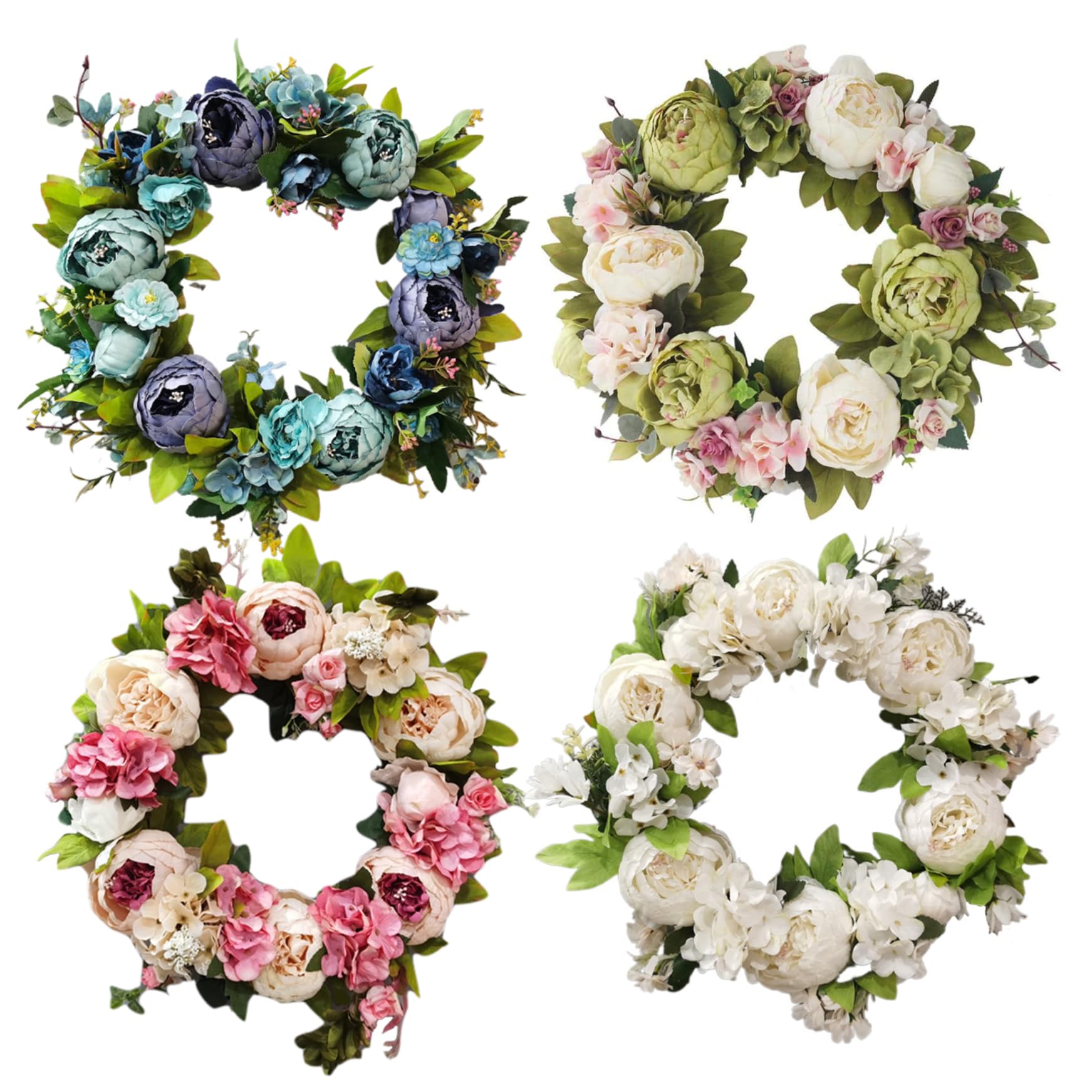 Frühlingskränze für die Haustür, 40,6 cm, Pfingstrosenkranz, künstlicher Blumenkranz, dekorativer Blumenkranz, Girlande für Hochzeit, Geburtstag, Wohnzimmerdekoration, weißer Pfingstrosenkranz, Blumen