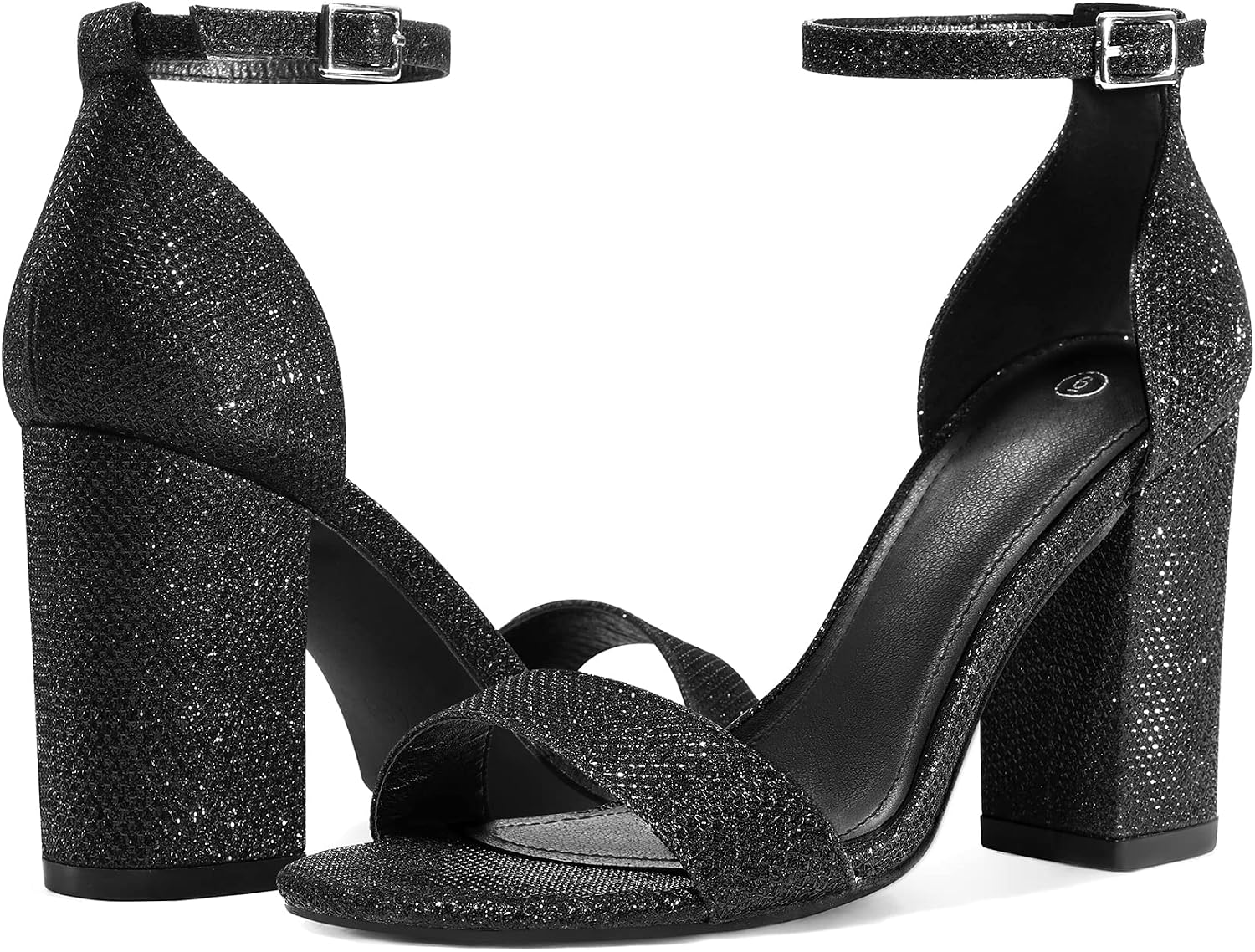 coasis women's chunky block heels open toe ankle strap 3.5 inch heeled sandals 10 black glitter