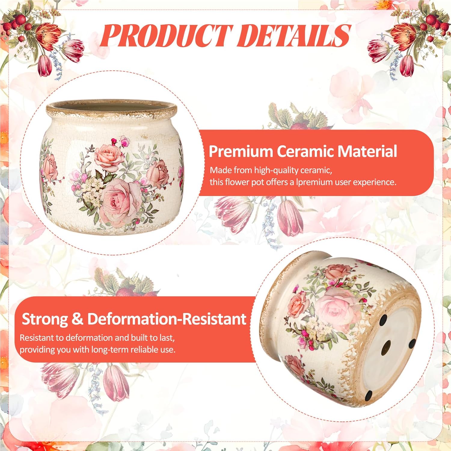 Vintage Planter Large Ceramic Plants Pot Beige Pink European Rose Ice Crack Cottage Scroll Vase Flower Vase Pot Indoor Plants Home Kitchen Decor Farmhouse Antique Decorative Gifts