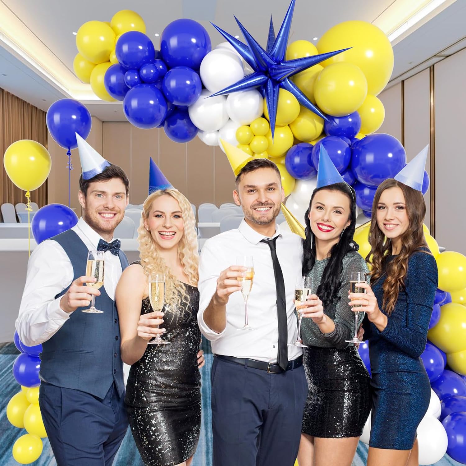 137pcs Royal Blue and Yellow Balloon Arch Kit, White Royal Blue and Yellow Balloons for Anniversary Engagement Graduation Baby Shower Birthday Party Decorations