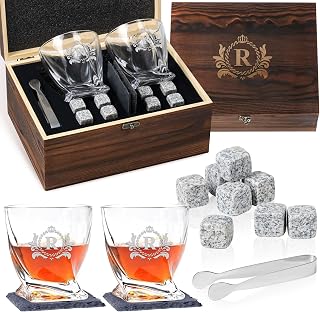Personalized Whisky Glasses Set of 14 , Gift for Men Husband (Initials R)
