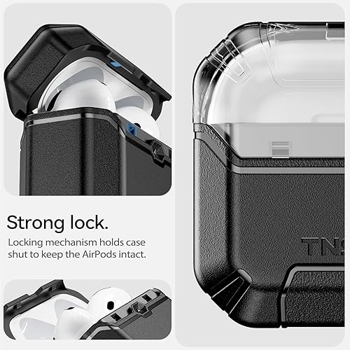 Miniatura 5 de Funda para AirPods 4 con cerradura y soporte para teléfono, funda protectora resistente a prueba de golpes con mosquetón y kit de limpiador