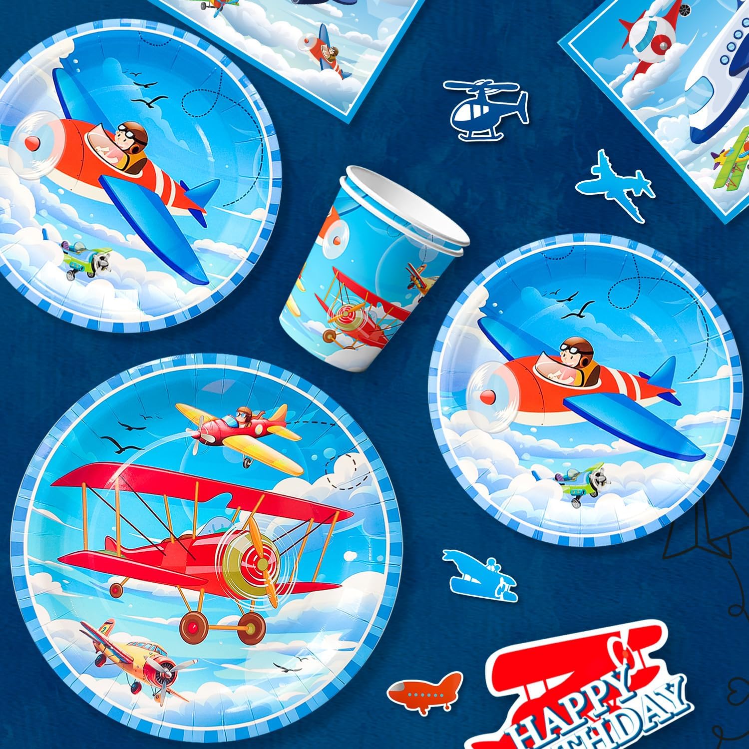 Airplane Birthday Party Decorations for 16 Guests, Airplane Party Decorations Airplane Party Tableware Airplane Plates Napkins Cups Table Cloth Balloons Backdrop etc Airplane Birthday Party Supplies