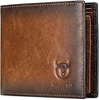 BULLCAPTAIN QB-05 Slim RFID Blocking Bifold Wallet for Men - Genuine Leather Front Pocket with 2 ID Windows (Brown)