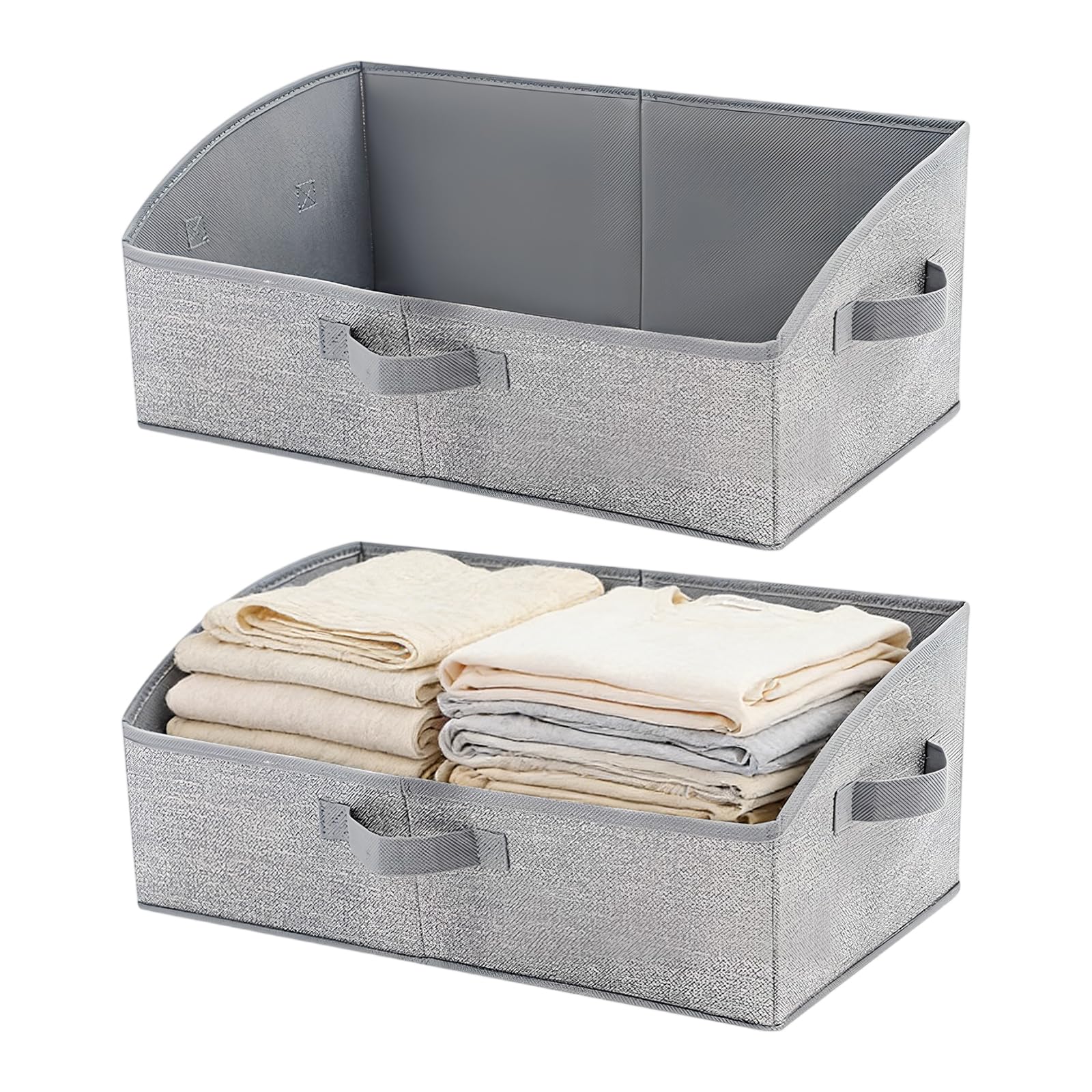 Lot de 2 boîtes de rangement en tissu avec poignées grand format
