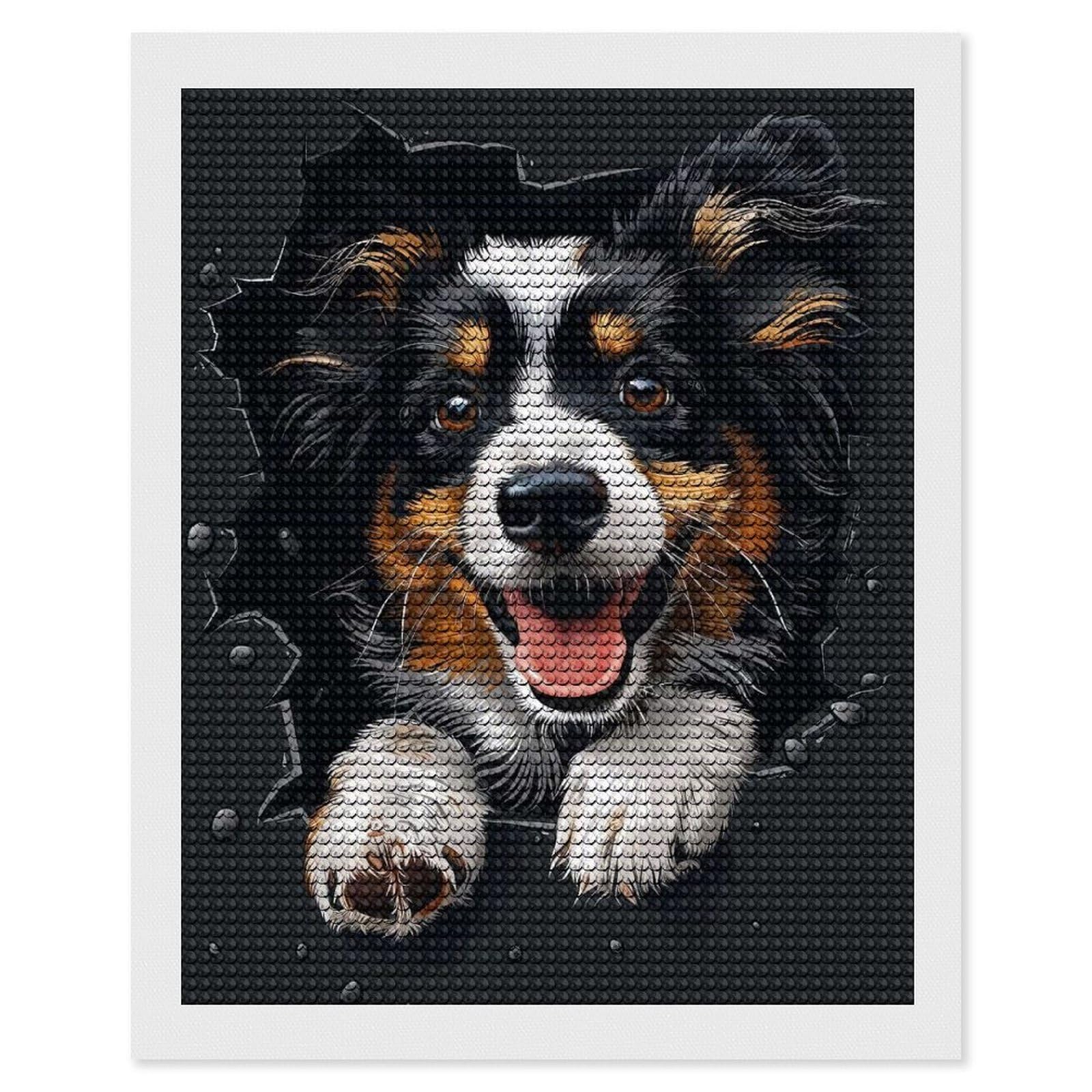 Junmoney Shetland Sheepdog Crystal Diamond Art Kit 16"x20", Stress Relief Craft, Decorative Artwork, Vintage Style Decor, Birthday Gift