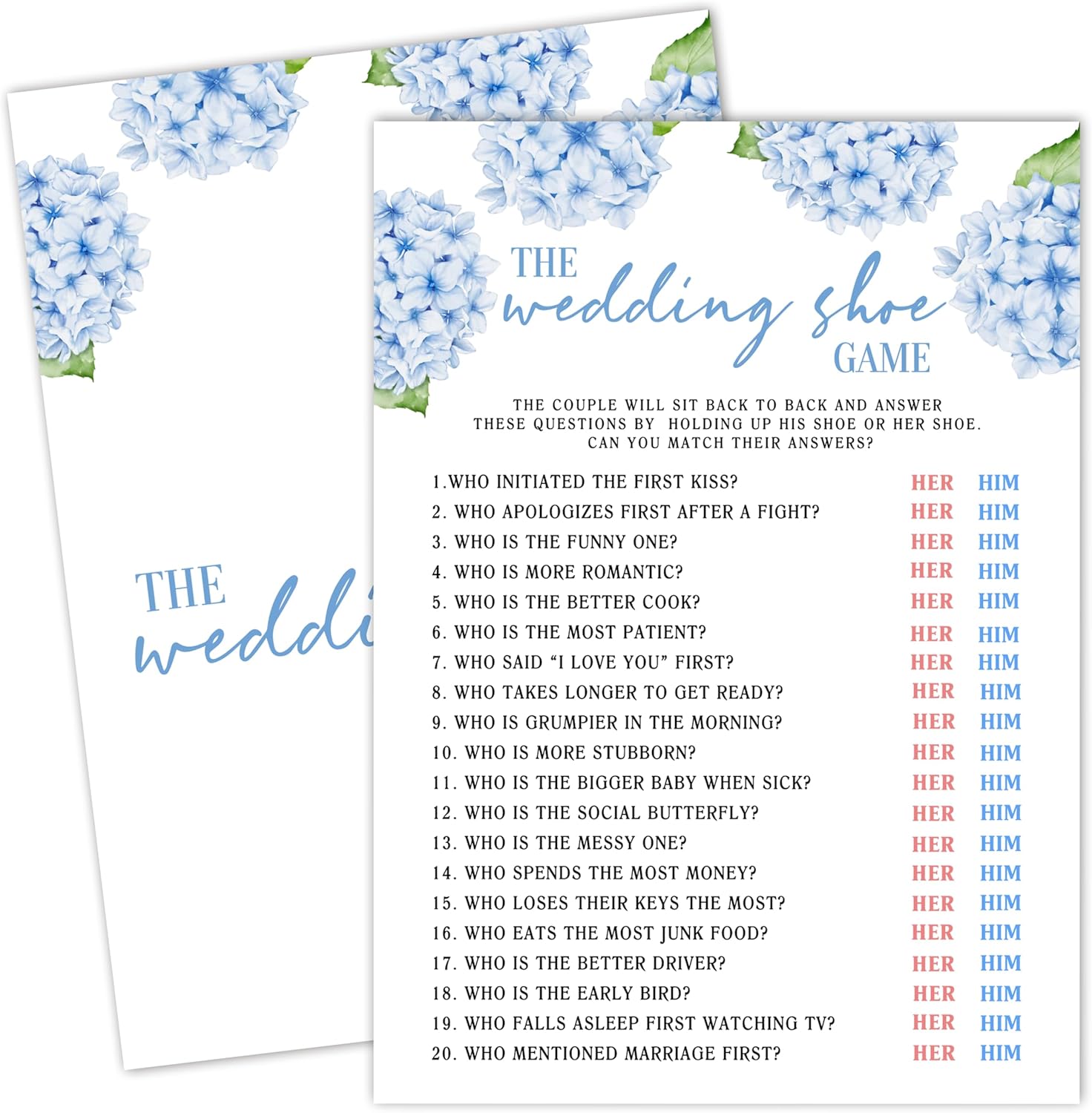 Bridal Shower Games, Blue Hydrangea Wedding Shower Game Cards, Bachelorette Party Games For Bride Groom Newlyweds Couples, Engagement Wedding Party Decorations Supplies Favors, 25 Game Cards，e01