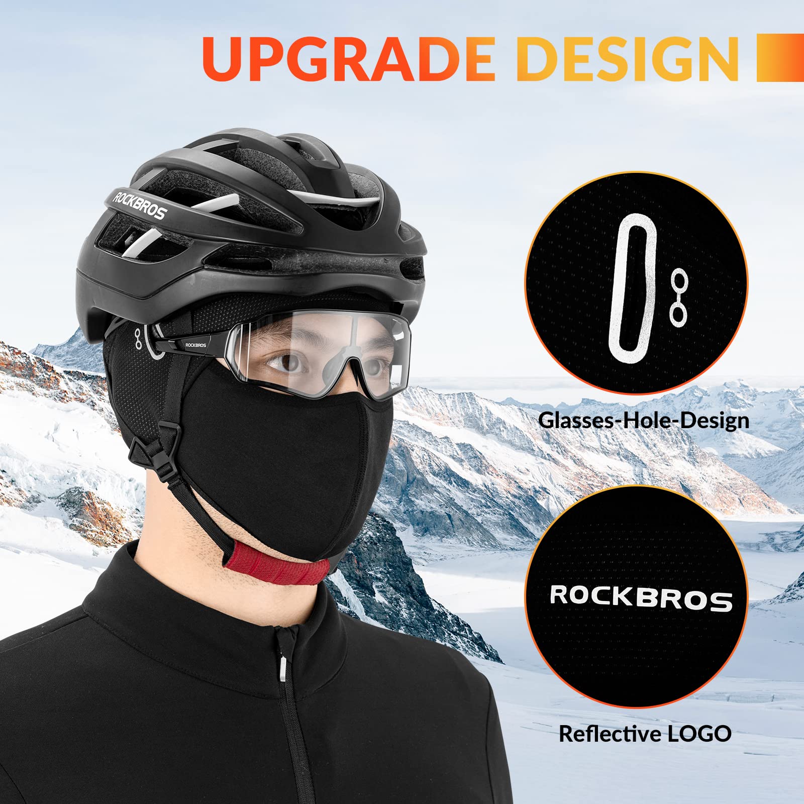 ROCKBROS Cagoule Vélo Court Hiver Cache-Visage sous-Casque Bonnet d'hiver Bonnet de vélo avec Trou de Lunettes pour Vélo Moto Ski Randonnée Hommes Femmes