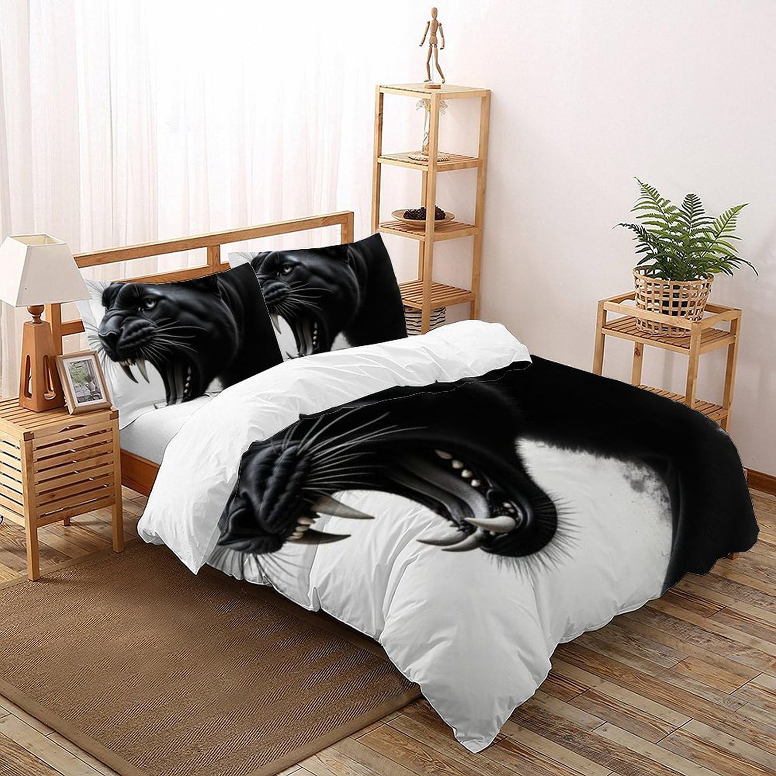 Housse de couette Super King La Panthère Noire microfibre avec 2 taies