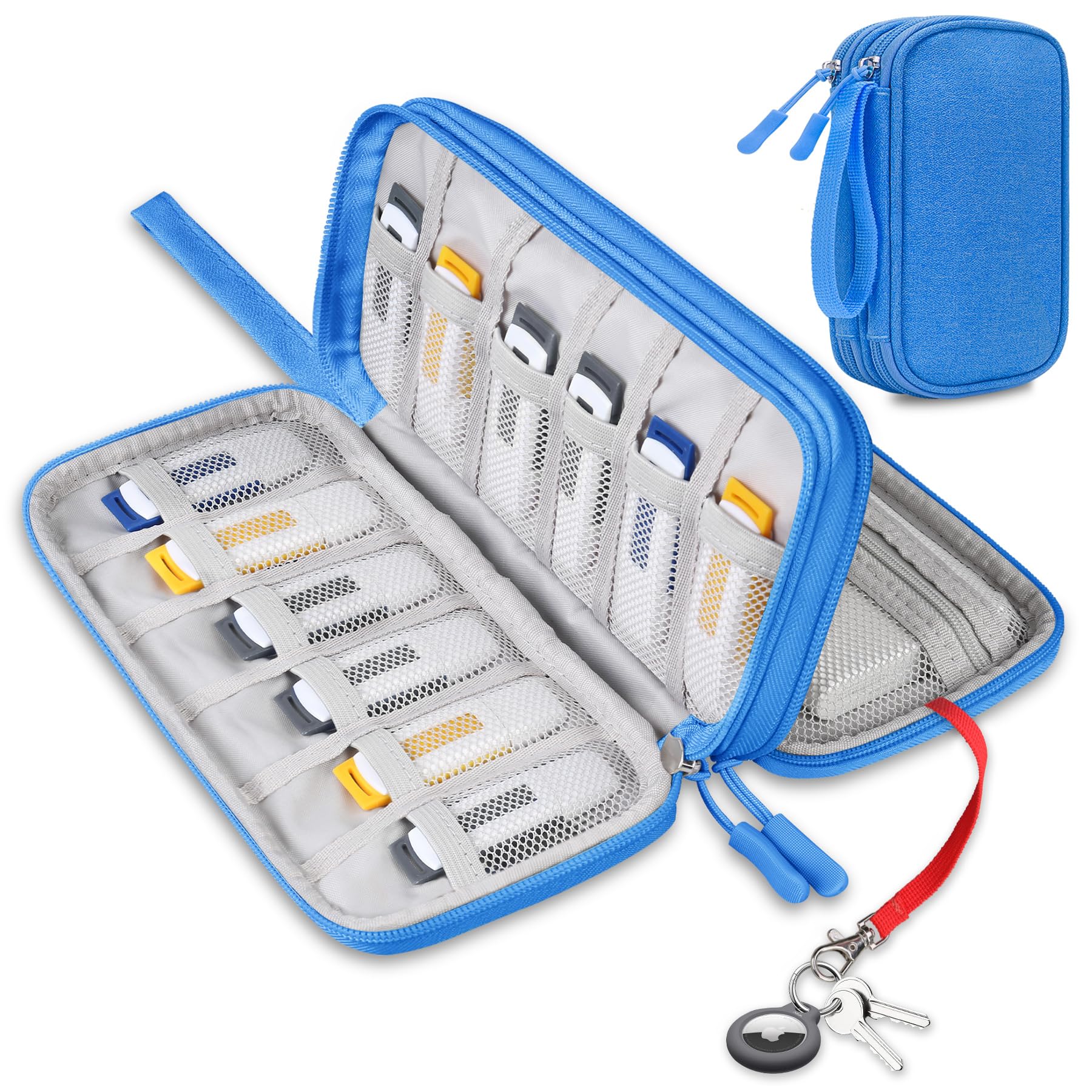 Lacdo USB-Flash-Laufwerk-Gehäuse, USB-Stick-Halter Hülle Tragbare Organizer Zubehör Elektronische Aufbewahrungstasche für San Disk/SamData/Samsung Jump Drive Memory Stick, Kabel, Mittlere Größe-Blau