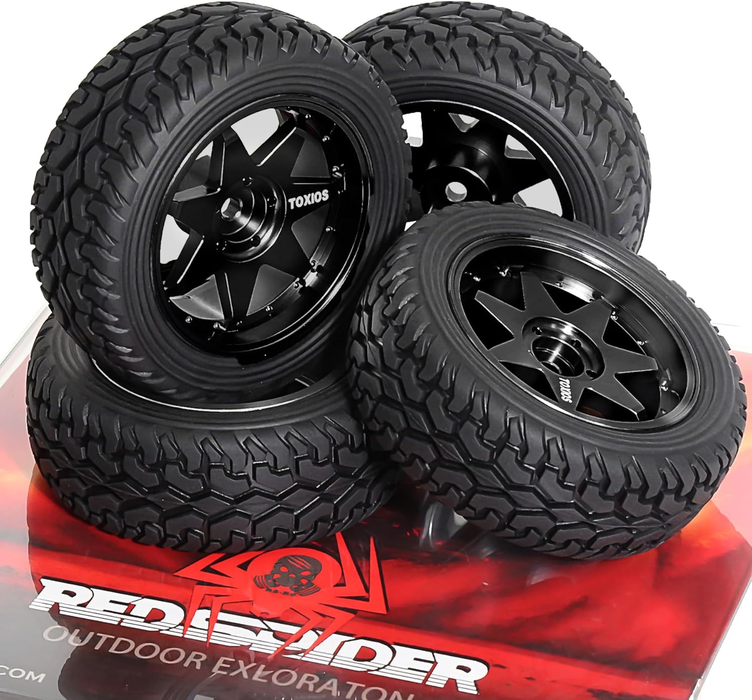 REDSPIDER 1/10 RC Rally Car Tyres 12mm Hex Hub Rubber Tires & Aluminium Wheel Rims OD 75mm/2.95'' for 1/16 1/14 1/12 1/10 RC Touring Car On-Road Off Road Buggy (Titanium)